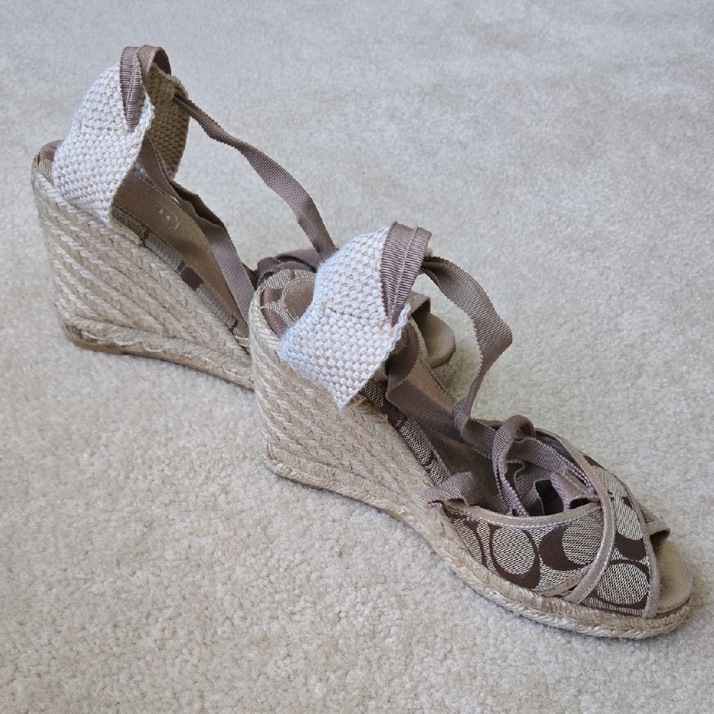 Coach Beige and Brown Espadrille Wedges
